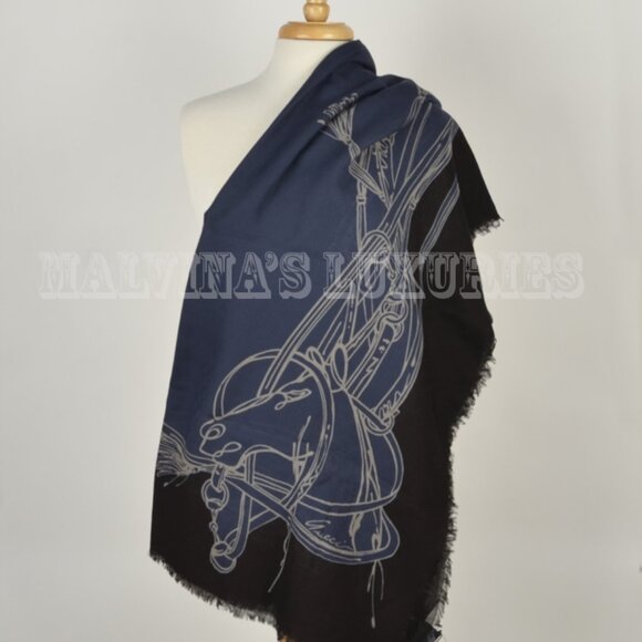 GUCCI UNISEX SCARF ICONIC SADDLERY EQUESTRIAN COTTON GG LOGO 39" x 78" - Picture 4 of 7